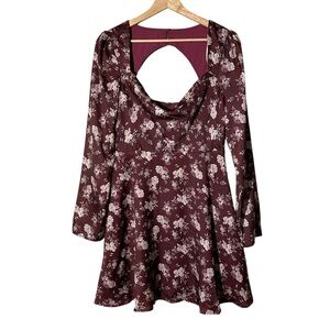 Lulu's Maroon Floral Long Sleeve Dress